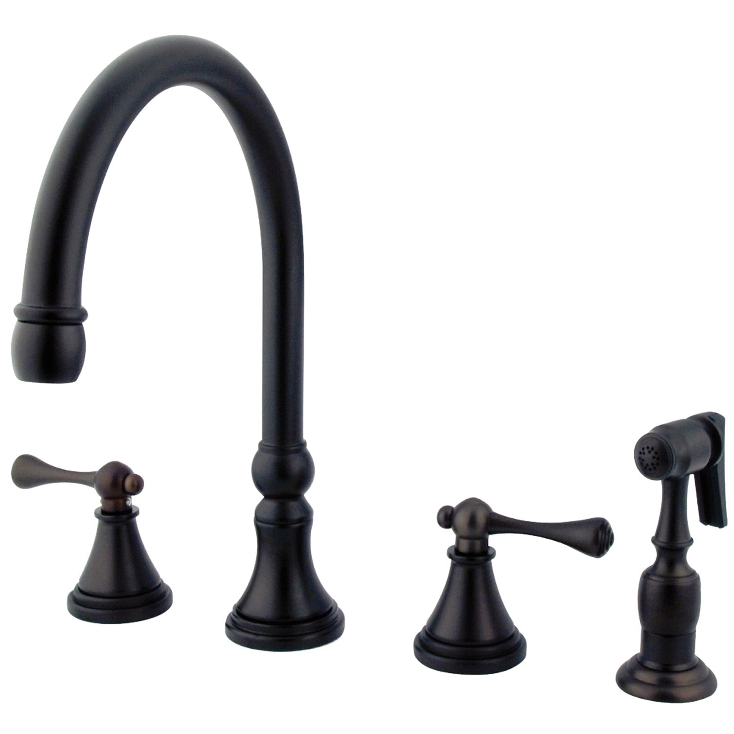 Kingston Tulare KS2795BLBS - Governor Double-Handle 4-Hole Widespread Kitchen Faucet with Brass Sprayer, Oil Rubbed Bronze — image 1